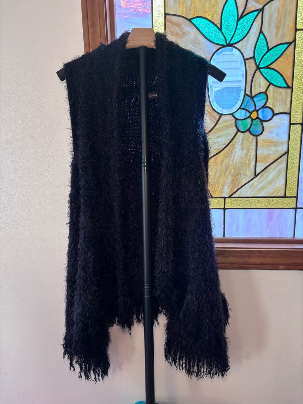 Fuzzy Open-Front Black Women's Sweater Vest